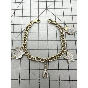 Sterling Silver Gold Vermeil Pave Charm Bracelet Star Ladybug Wishbone Clover